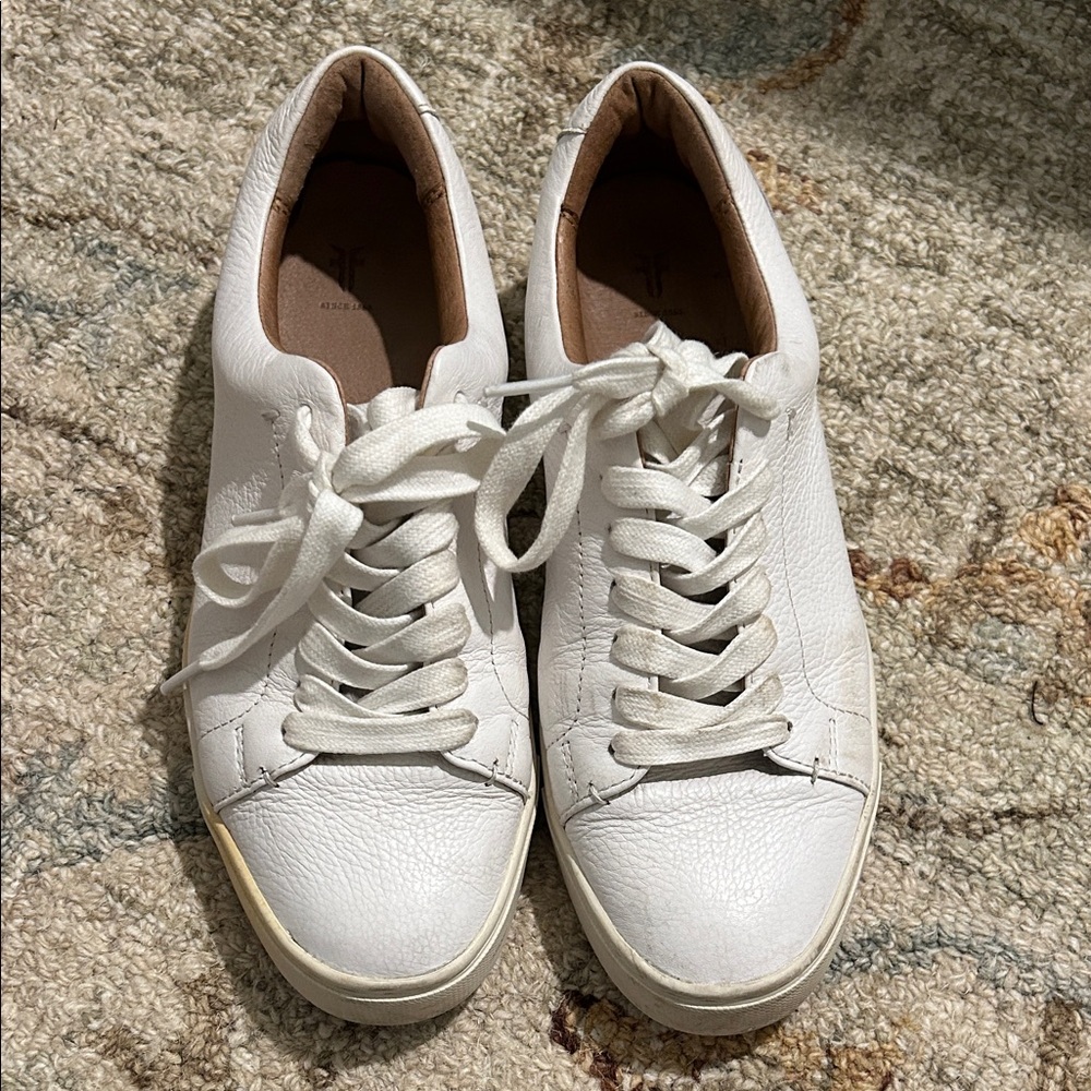 Frye White Leather Lace-Up Sneakers